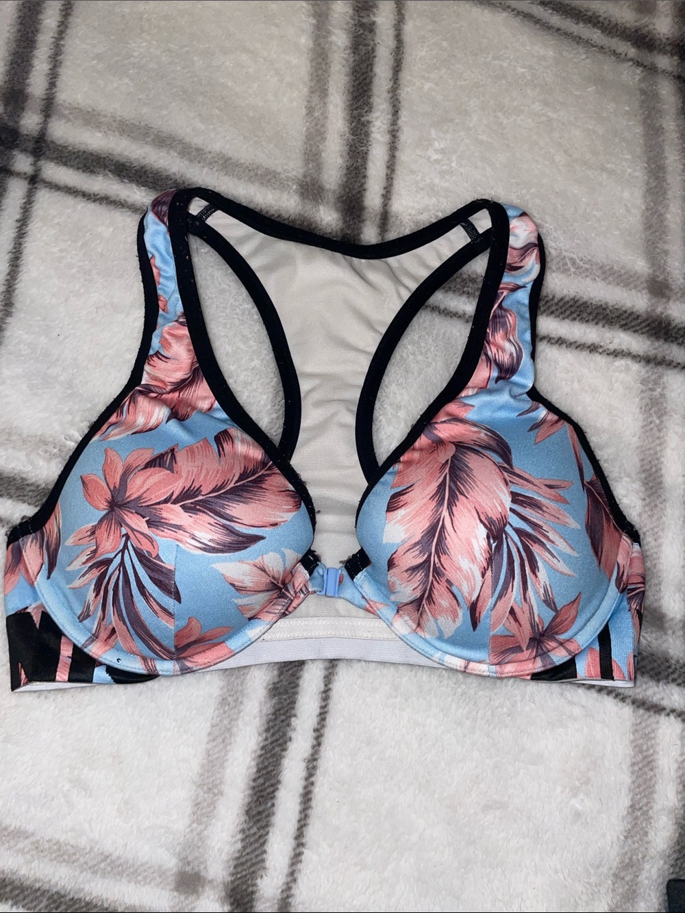 VS PINK Floral Light Blue & Pink Racerback Push-Up Bra